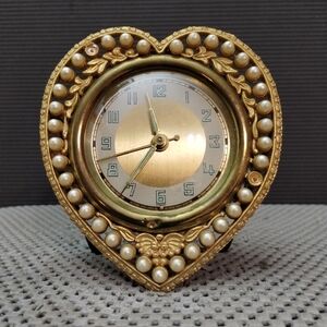 Vintage German Heart Shaped Clock with Pearls